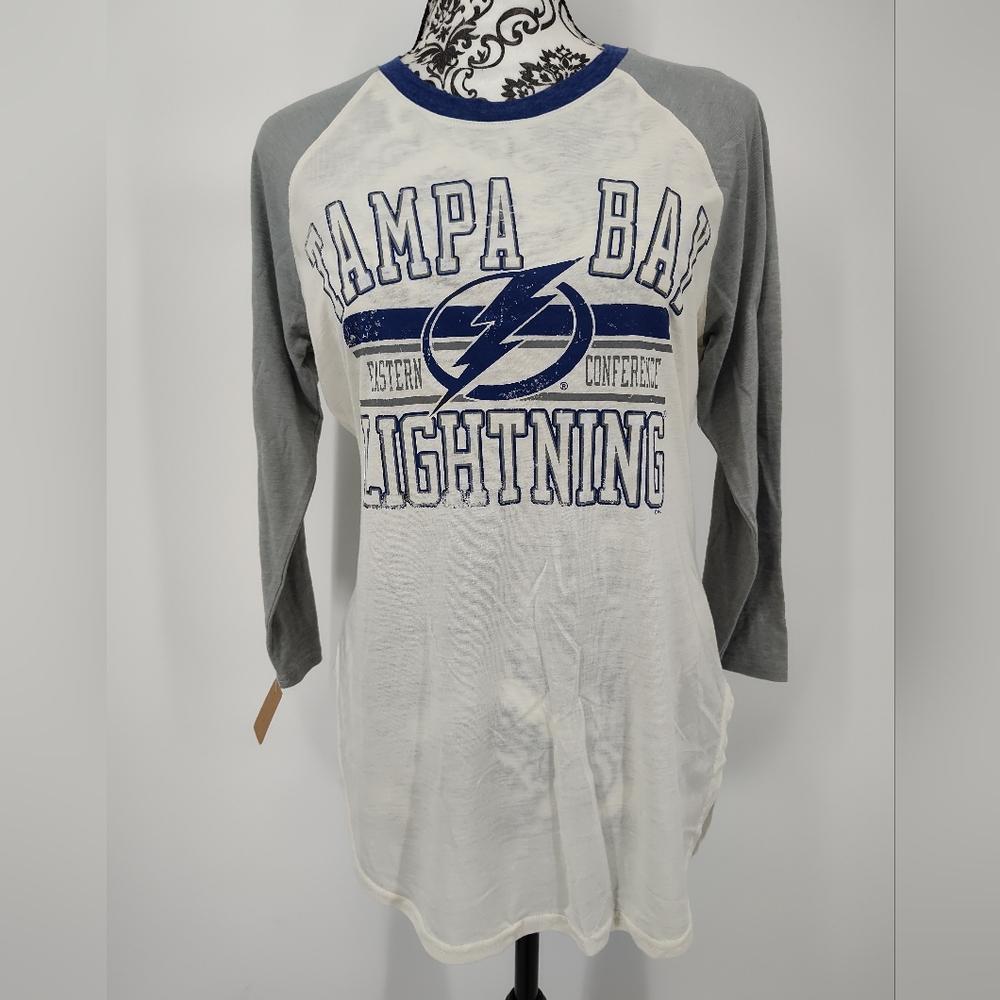 4Her By Carl Banks Tampa Bay Lightning 3/4 Sleeve Raglan Shirt Women's Medium